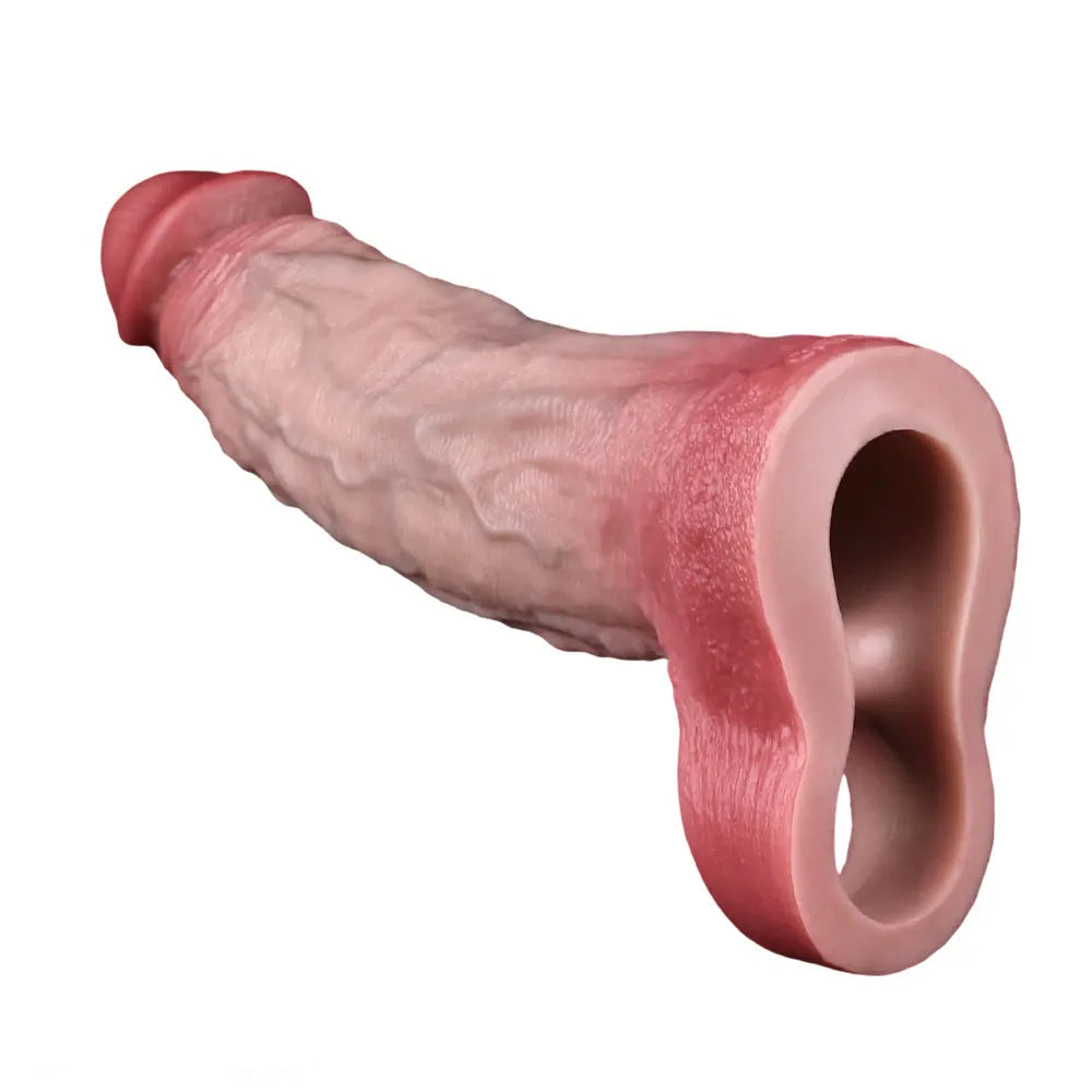 7.72in Real Blue Veins Hollow Dildo Cock Sleeve With Cock Ring For Cock