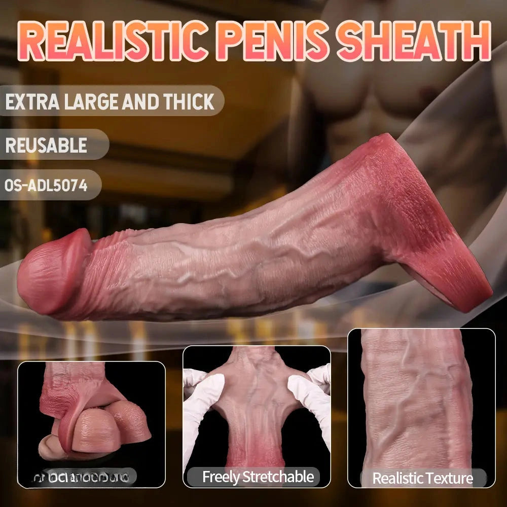 7.72in Real Blue Veins Hollow Dildo Cock Sleeve With Cock Ring For Cock