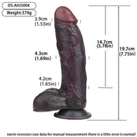 7.75in Dual Density Silicone Soft Real Dildo Hands-Free Uncut Pleasure Toy