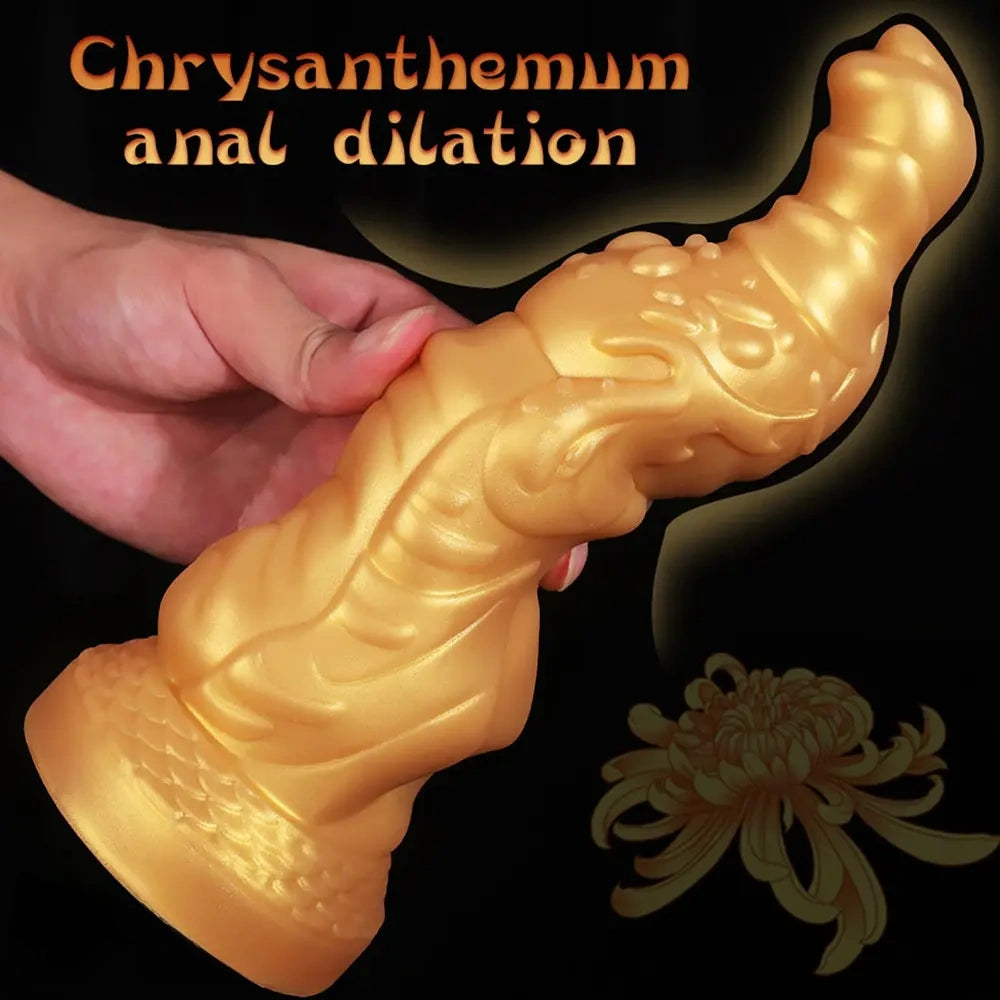 7.75in Monster Golden Dragon Fantasy Dildo For Women Sex Orgasm