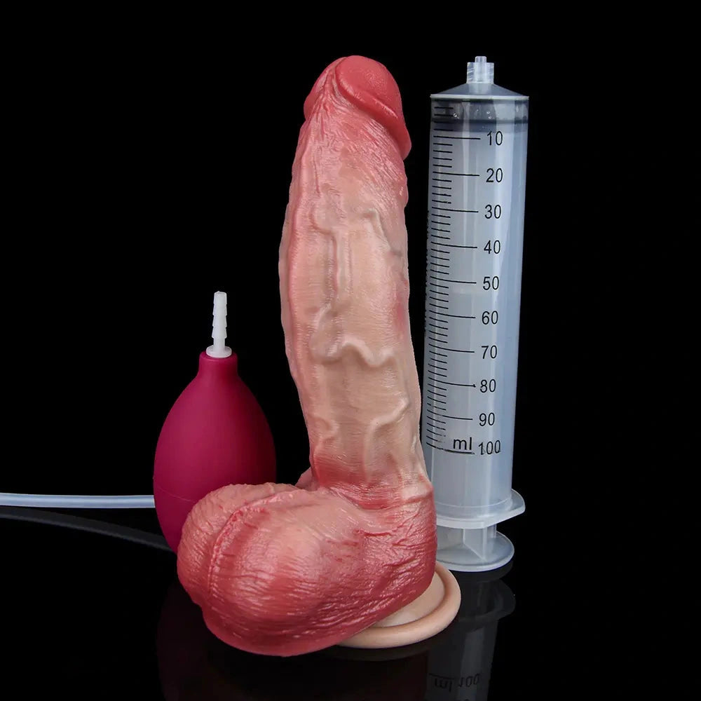 7.76in Flesh Lifelike Liquid Silicone Double Layer Realistic Cumming Dildo
