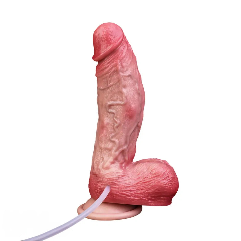 7.76in Flesh Lifelike Liquid Silicone Double Layer Realistic Cumming Dildo