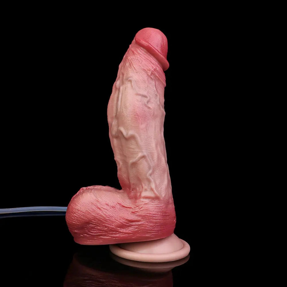 7.76in Flesh Lifelike Liquid Silicone Double Layer Realistic Cumming Dildo