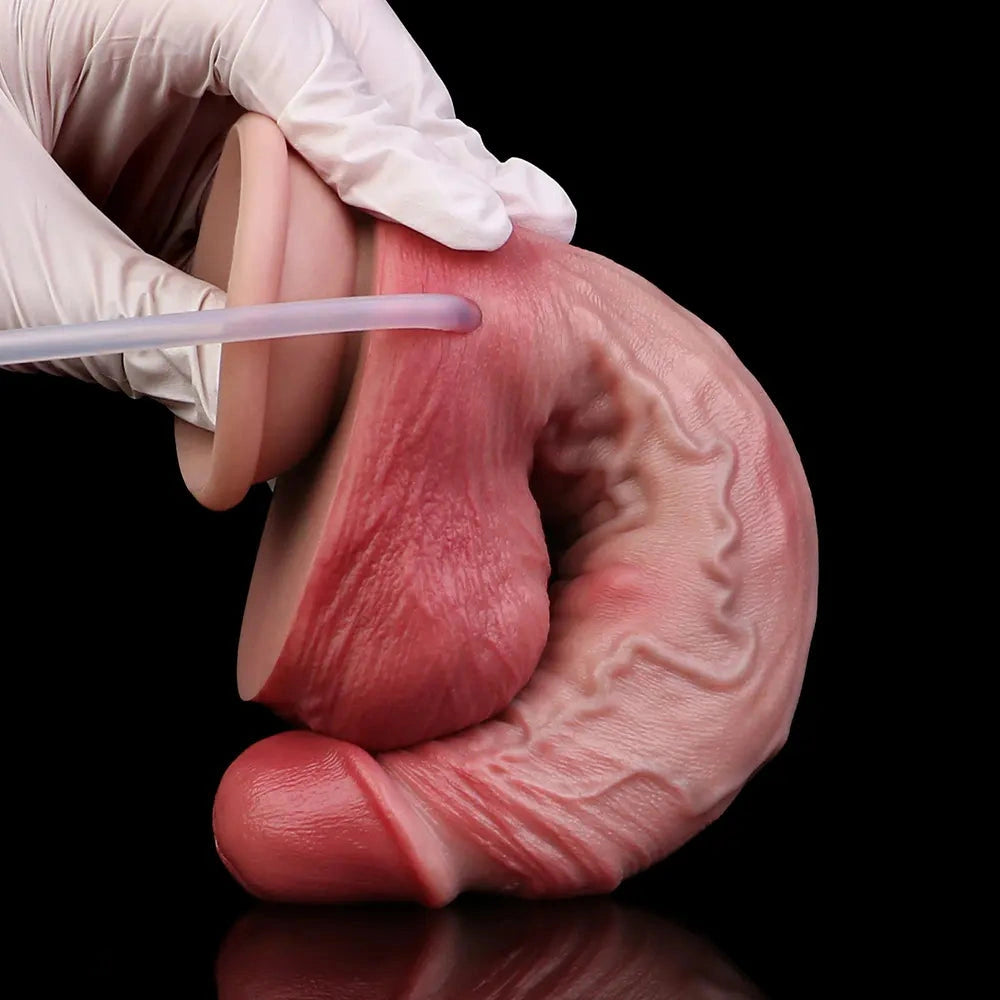 7.76in Flesh Lifelike Liquid Silicone Double Layer Realistic Cumming Dildo