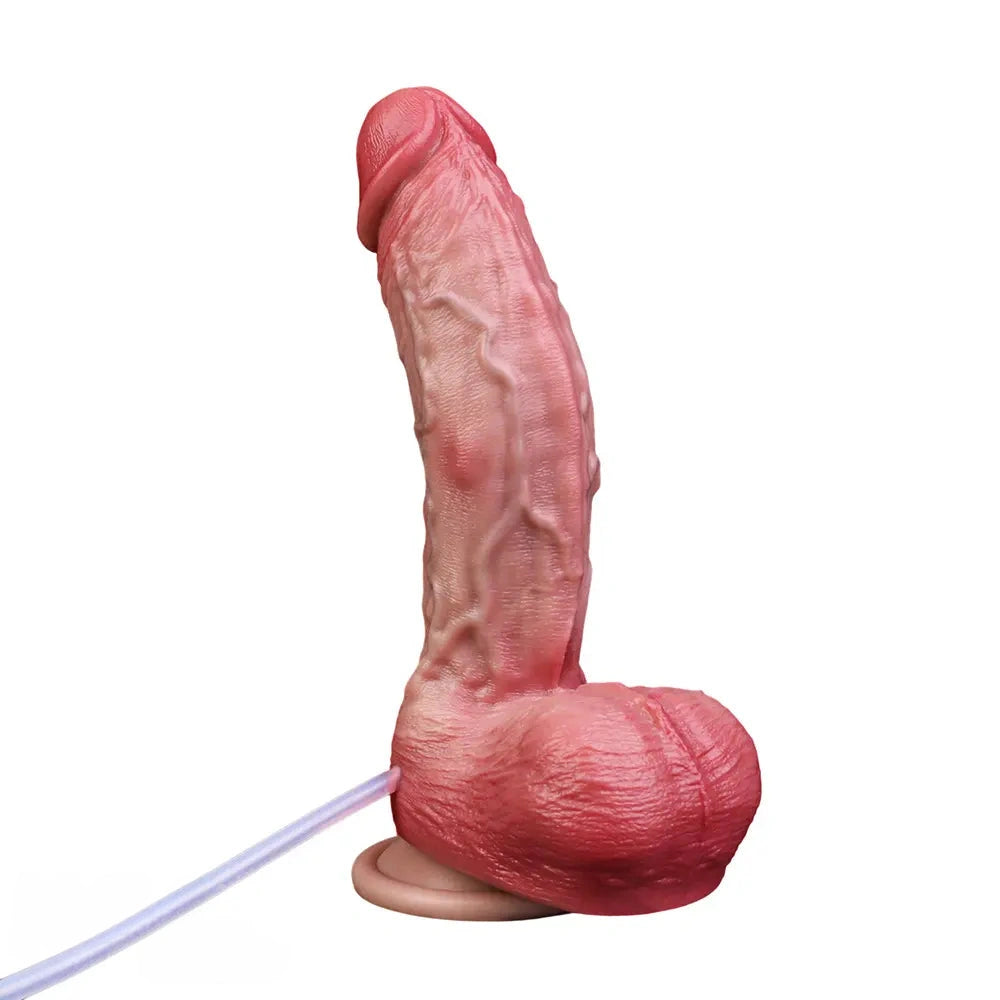 7.76in Flesh Lifelike Liquid Silicone Double Layer Realistic Cumming Dildo