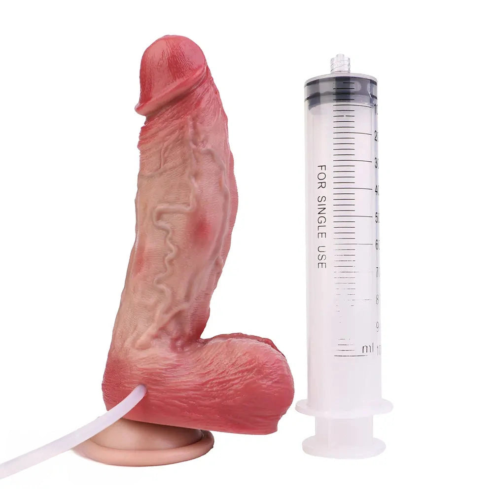 7.76in Flesh Lifelike Liquid Silicone Double Layer Realistic Cumming Dildo