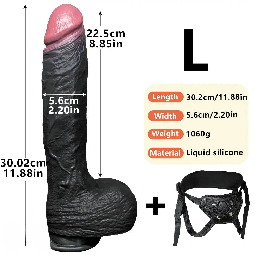 7.87in 10.03in 11.88in Dual Density Silicone Lifelike Big Strapon Dildo Dilator