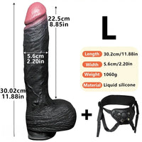 7.87in 10.03in 11.88in Dual Density Silicone Lifelike Big Strapon Dildo Dilator