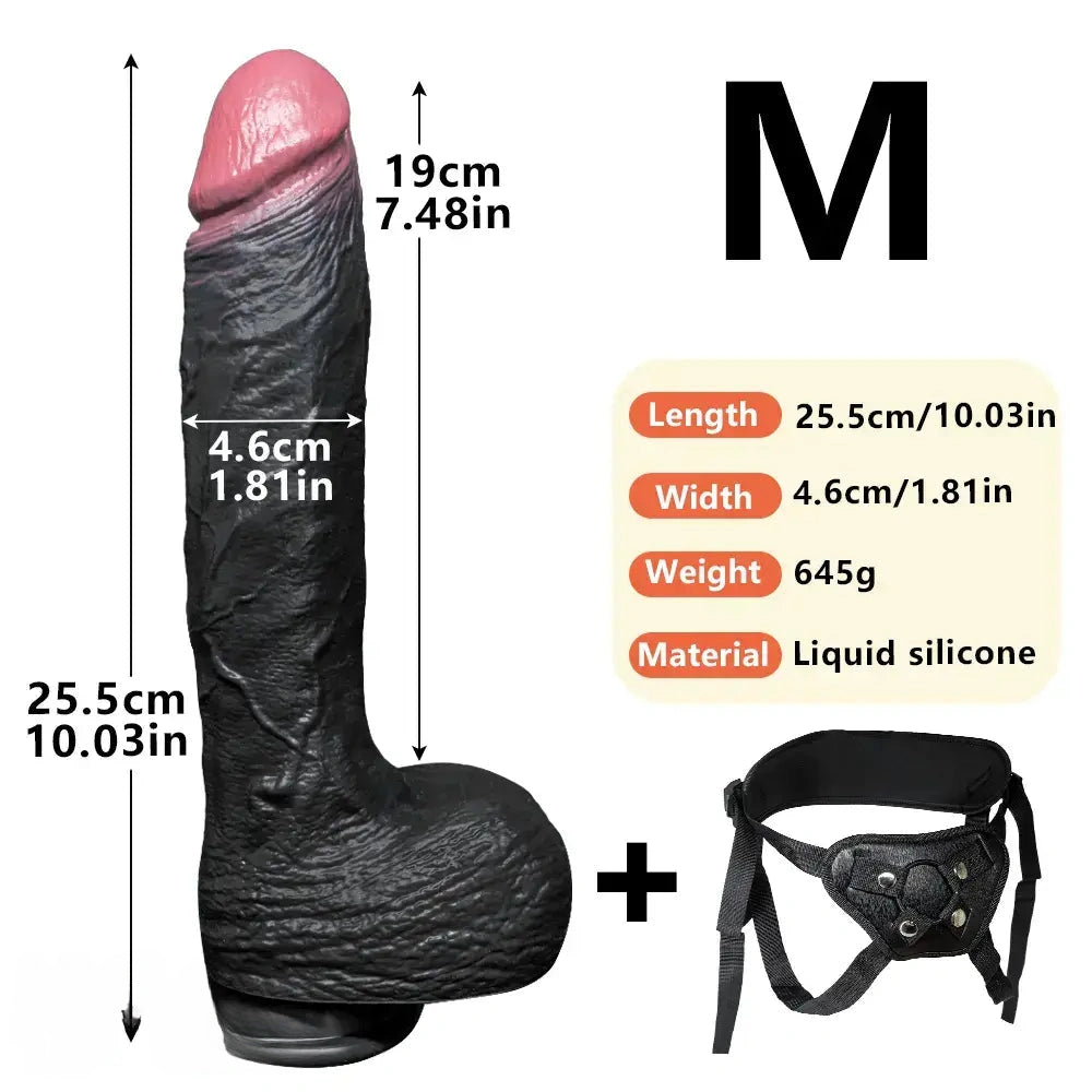 7.87in 10.03in 11.88in Dual Density Silicone Lifelike Big Strapon Dildo Dilator