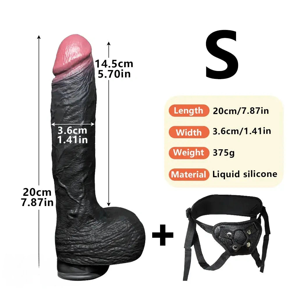 7.87in 10.03in 11.88in Dual Density Silicone Lifelike Big Strapon Dildo Dilator