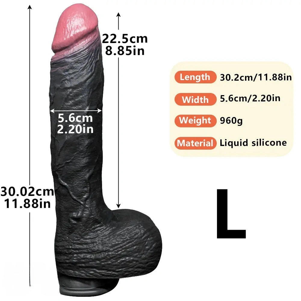 7.87in 10.03in 11.88in Dual Density Silicone Lifelike Big Strapon Dildo Dilator