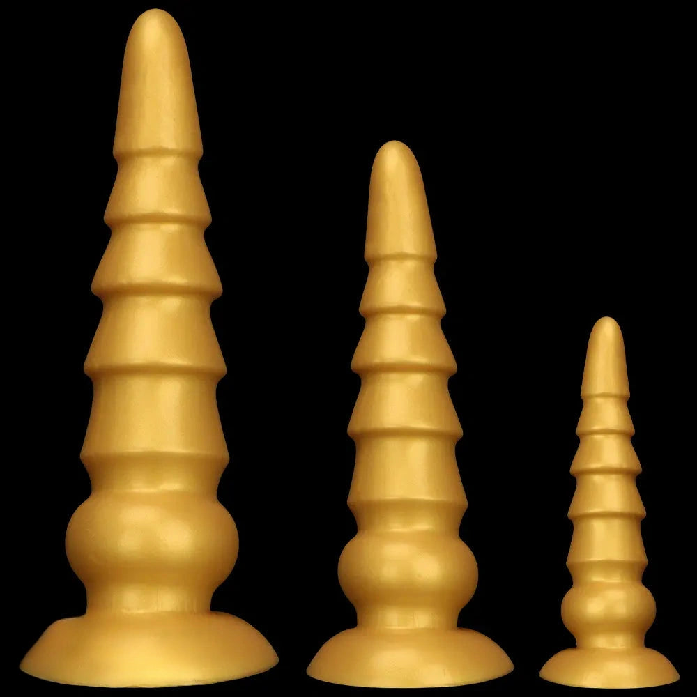 7.87in 11.41in 14.17in Golden Silicone Soft Anal Plug Dildo For Intimacy