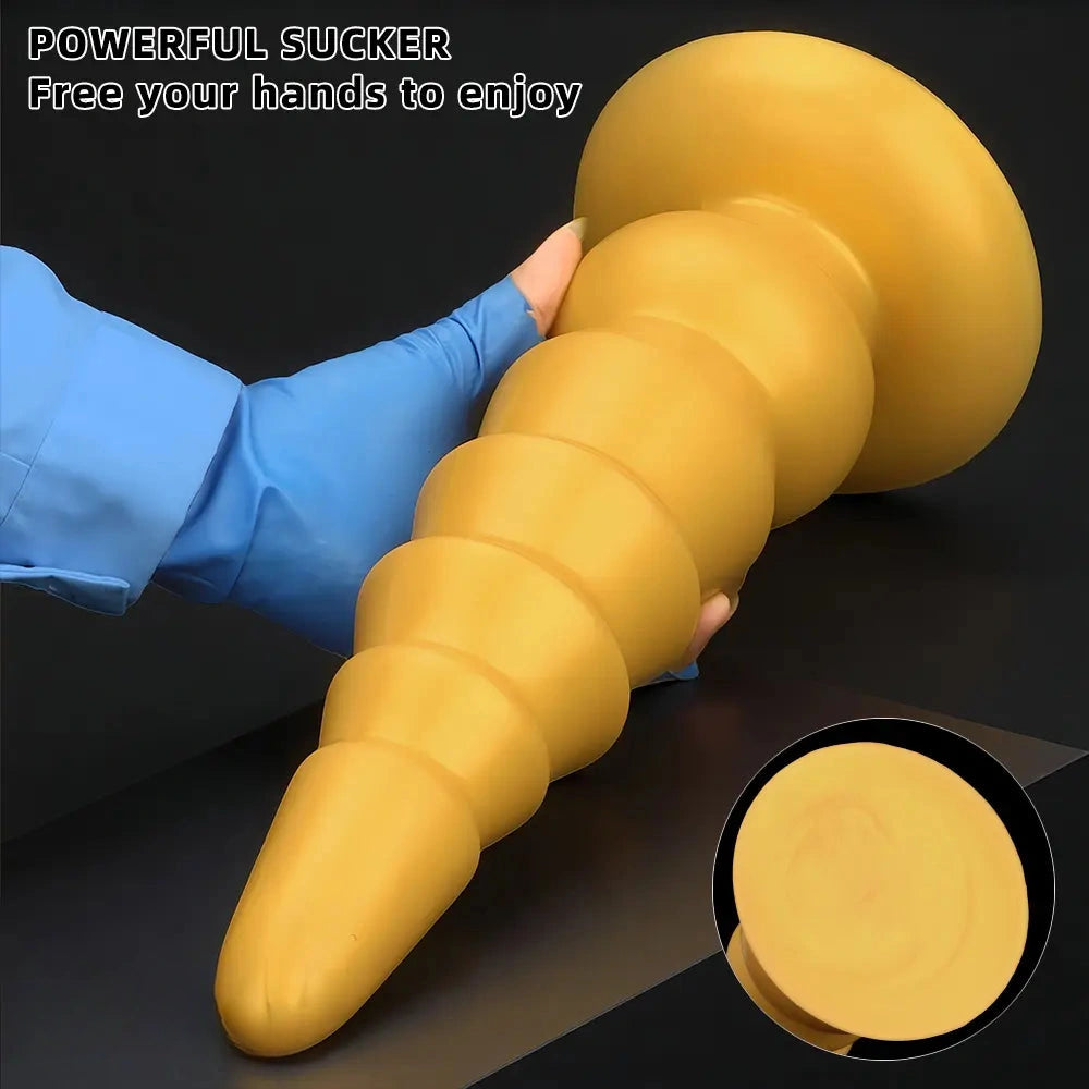 7.87in 11.41in 14.17in Golden Silicone Soft Anal Plug Dildo For Intimacy
