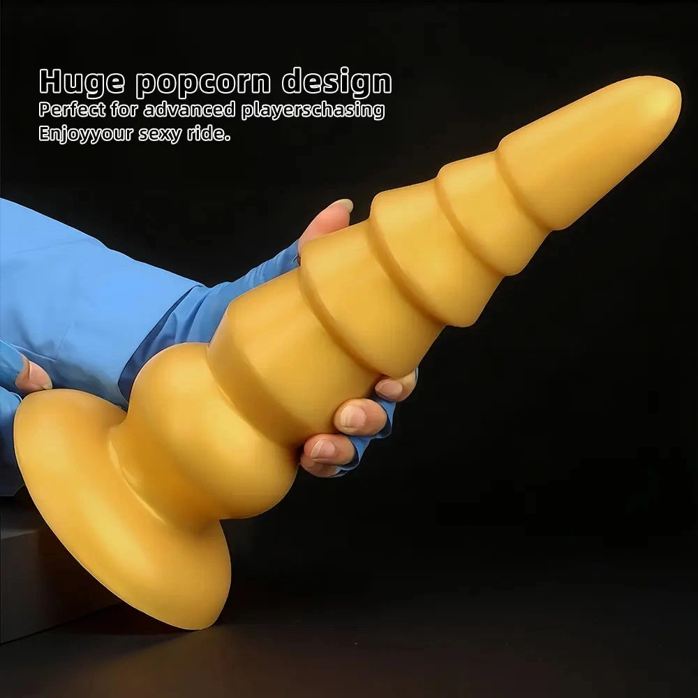 7.87in 11.41in 14.17in Golden Silicone Soft Anal Plug Dildo For Intimacy