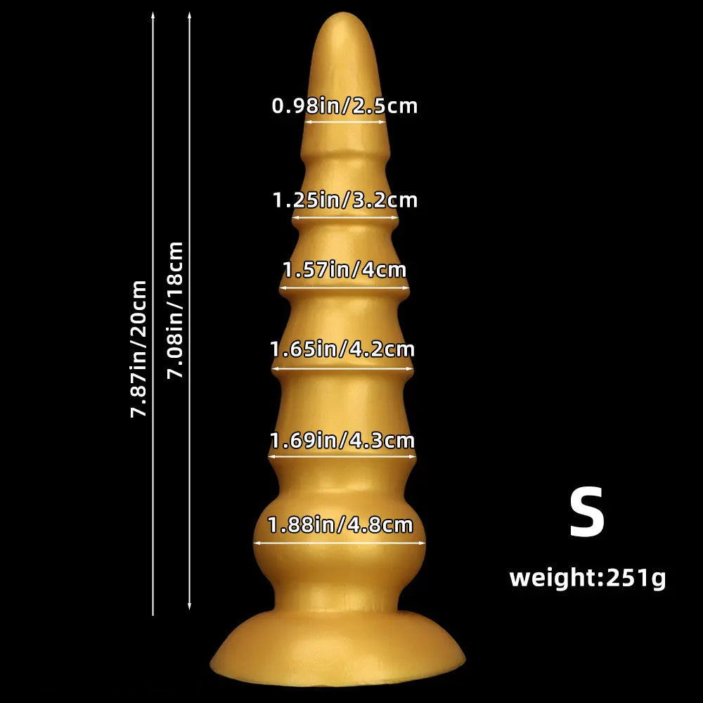 7.87in 11.41in 14.17in Golden Silicone Soft Anal Plug Dildo For Intimacy