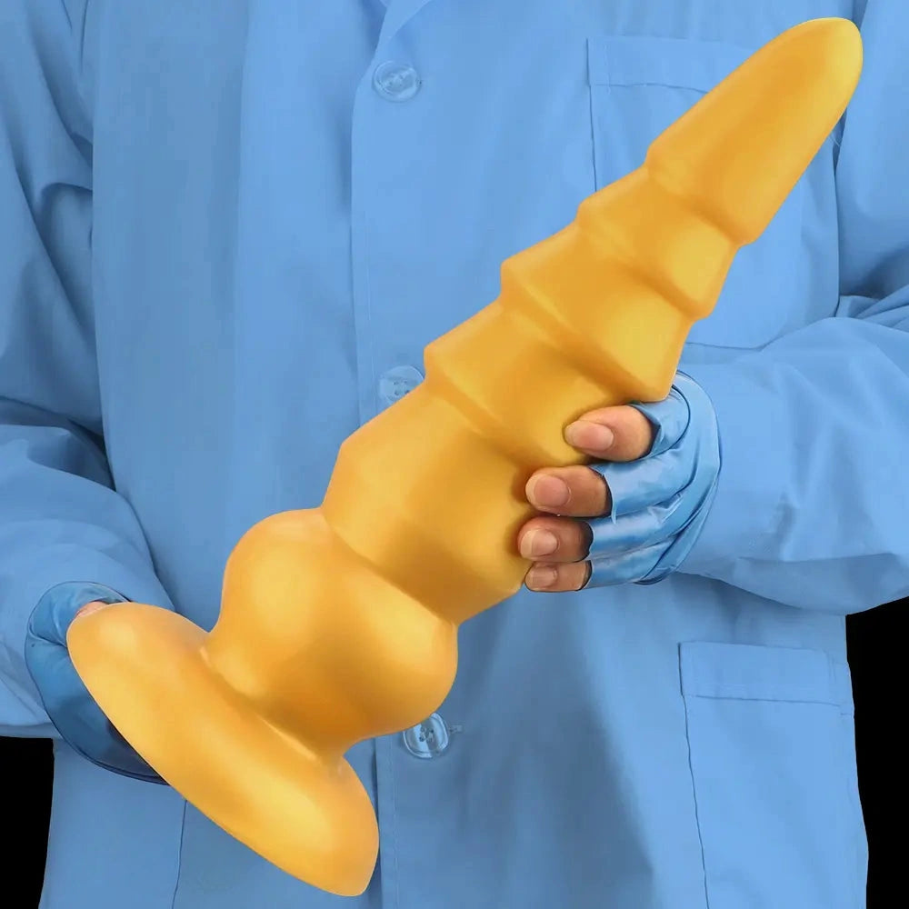 7.87in 11.41in 14.17in Golden Silicone Soft Anal Plug Dildo For Intimacy