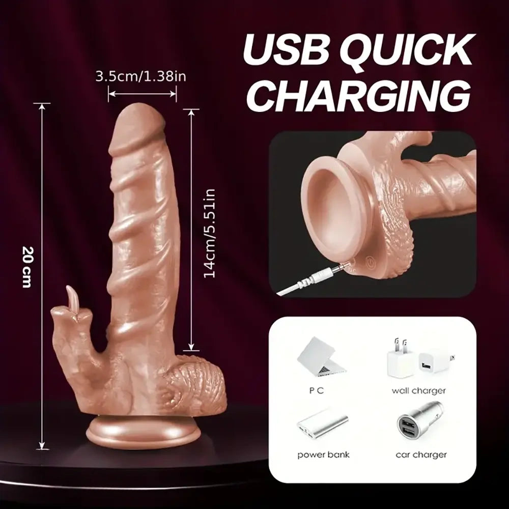 7.87in 4in1 Auto Heating Thrusting Rotation Vibrating TPE Real Dildo