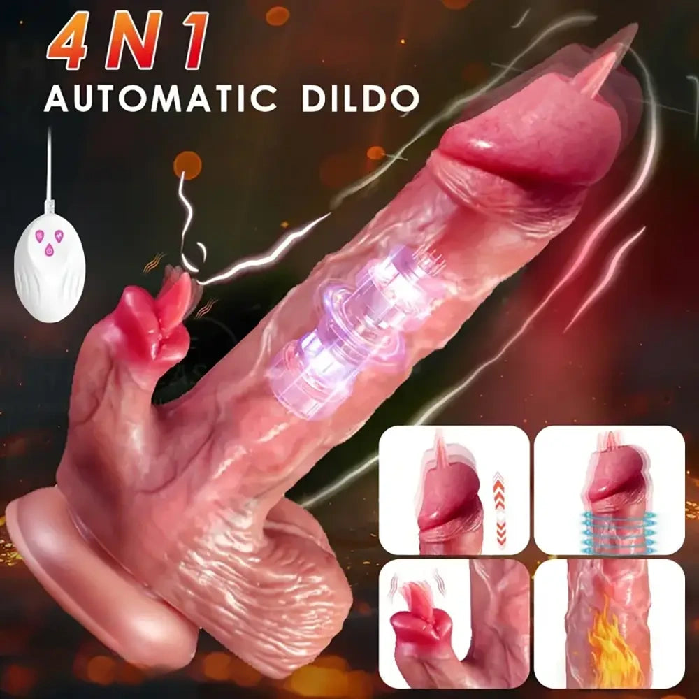 7.87in 4in1 Real Thrusting Intense Vibrating Heating Auto Licking Dildo