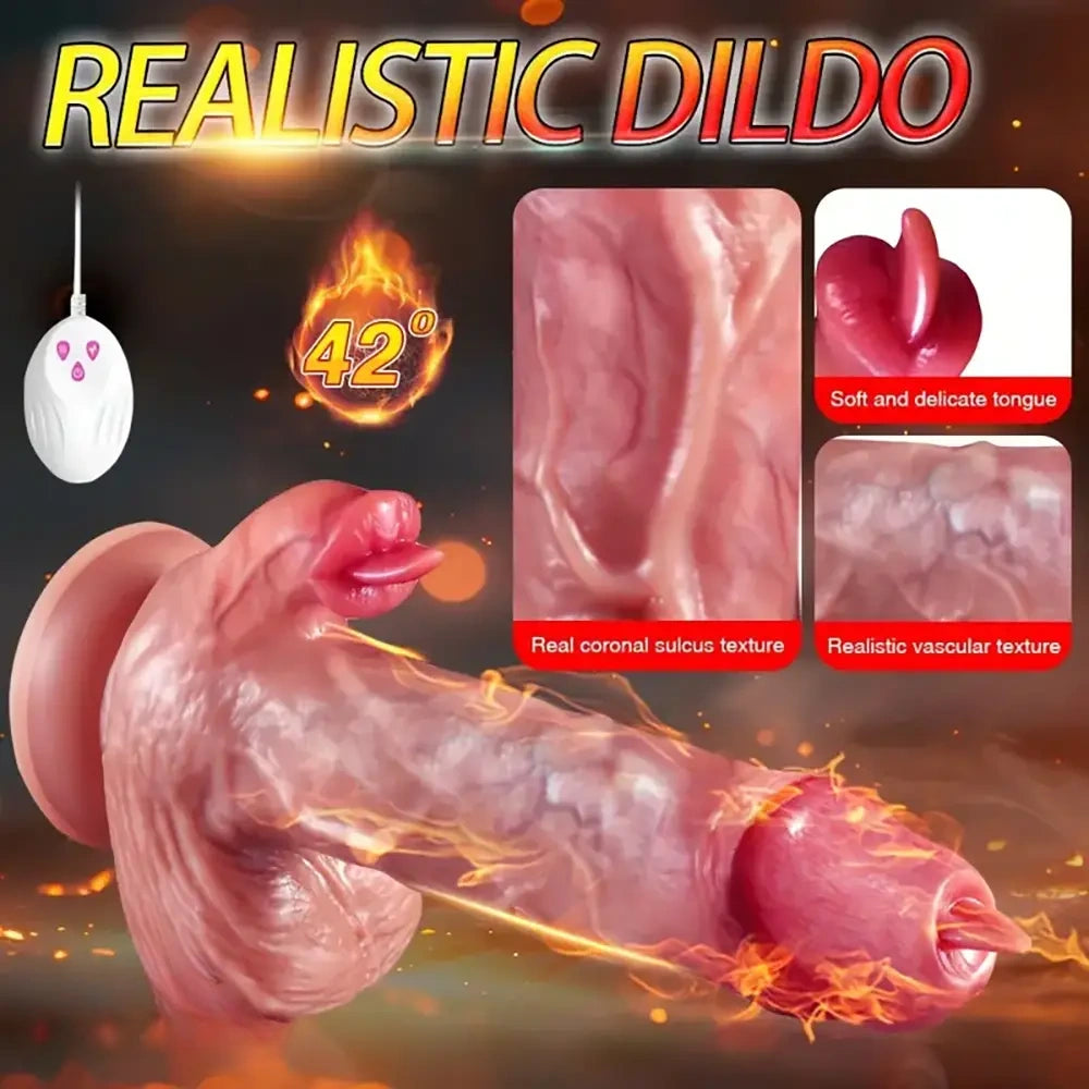 7.87in 4in1 Real Thrusting Intense Vibrating Heating Auto Licking Dildo