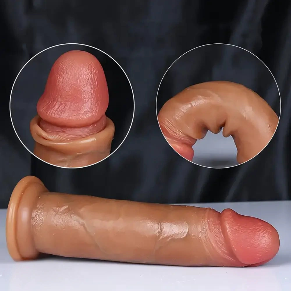 7.87in 8.27in Realistic Liquid Silicone Dual Density Uncut Sliding Skin Dildo