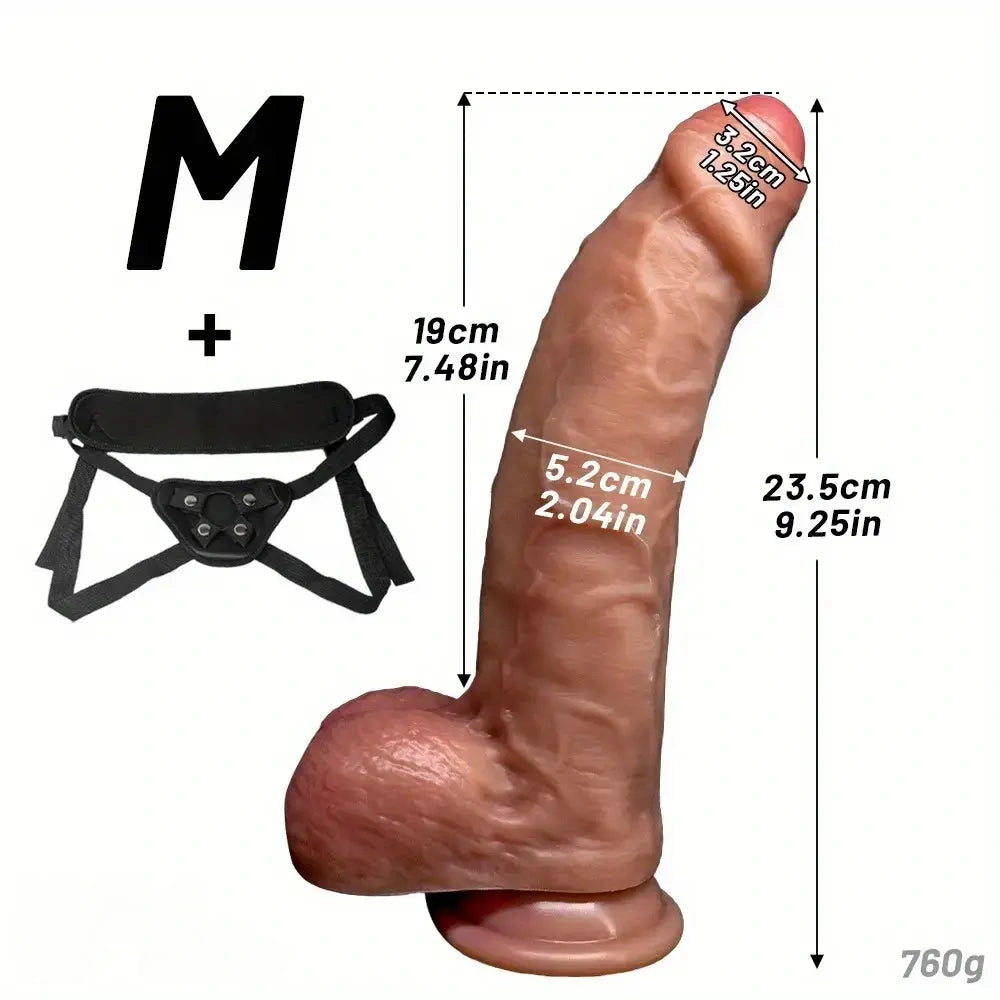7.87in 9.25in 10.62in Strap on Foreskin Silicone Soft Uncut Dildo For Women