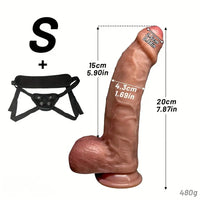 7.87in 9.25in 10.62in Strap on Foreskin Silicone Soft Uncut Dildo For Women
