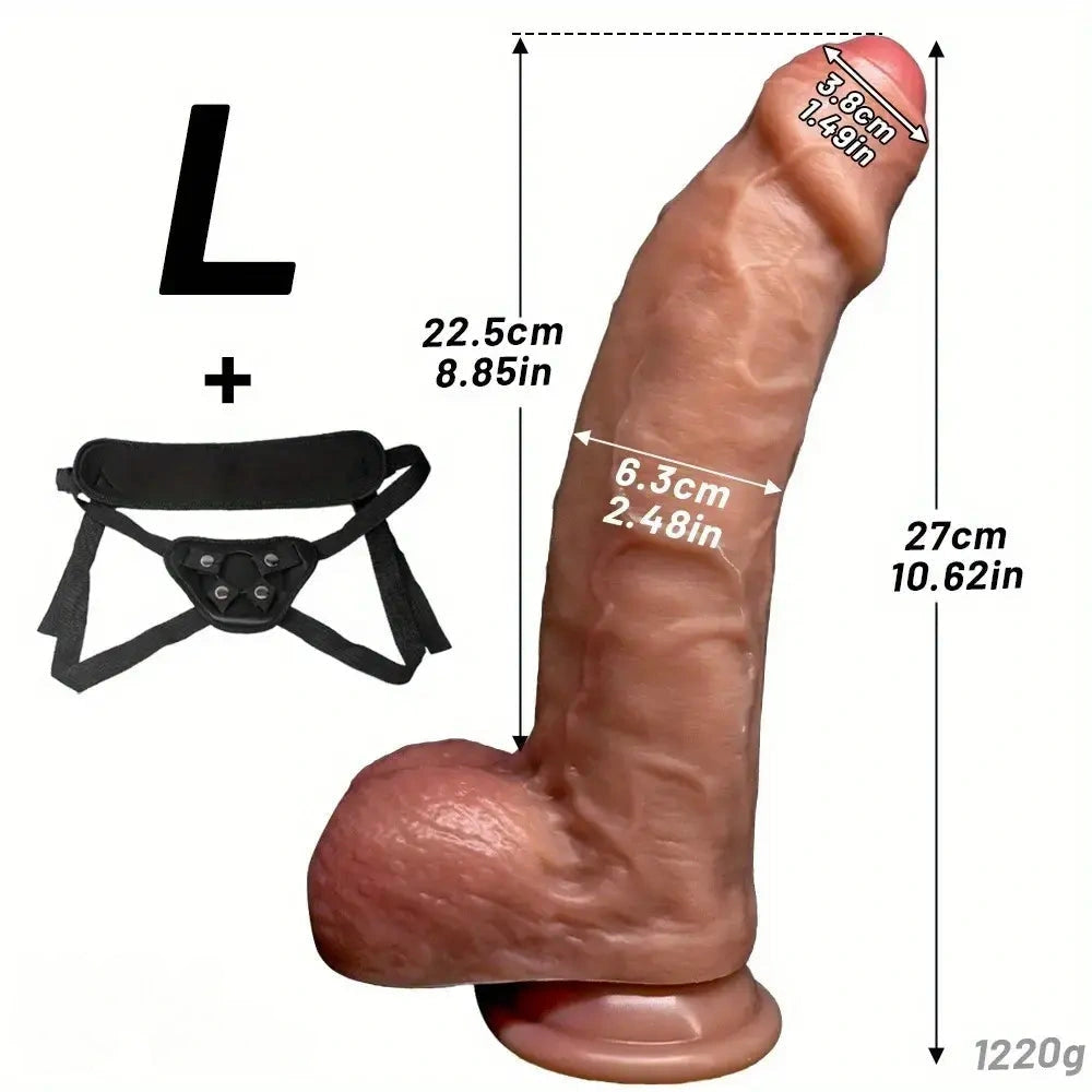 7.87in 9.25in 10.62in Strap on Foreskin Silicone Soft Uncut Dildo For Women