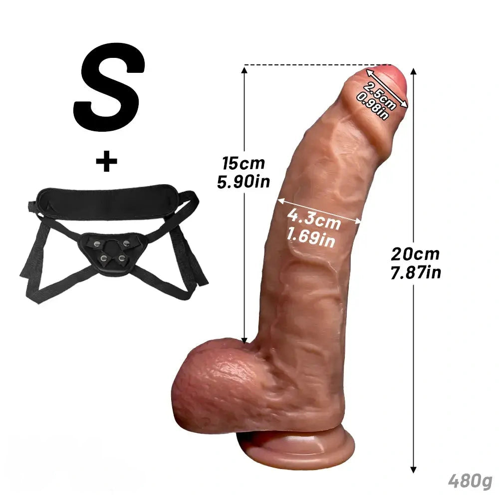 7.87in 9.25in 10.62in Uncut Realistic Strap on Soft Dildo For Vaginal Play