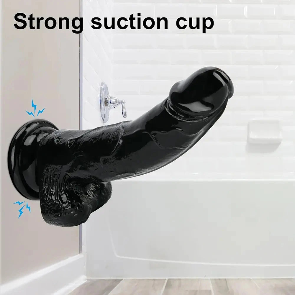 7.87in Black Skin Feeling Dildo Woman Man Suction Cup Anal Sex Toy