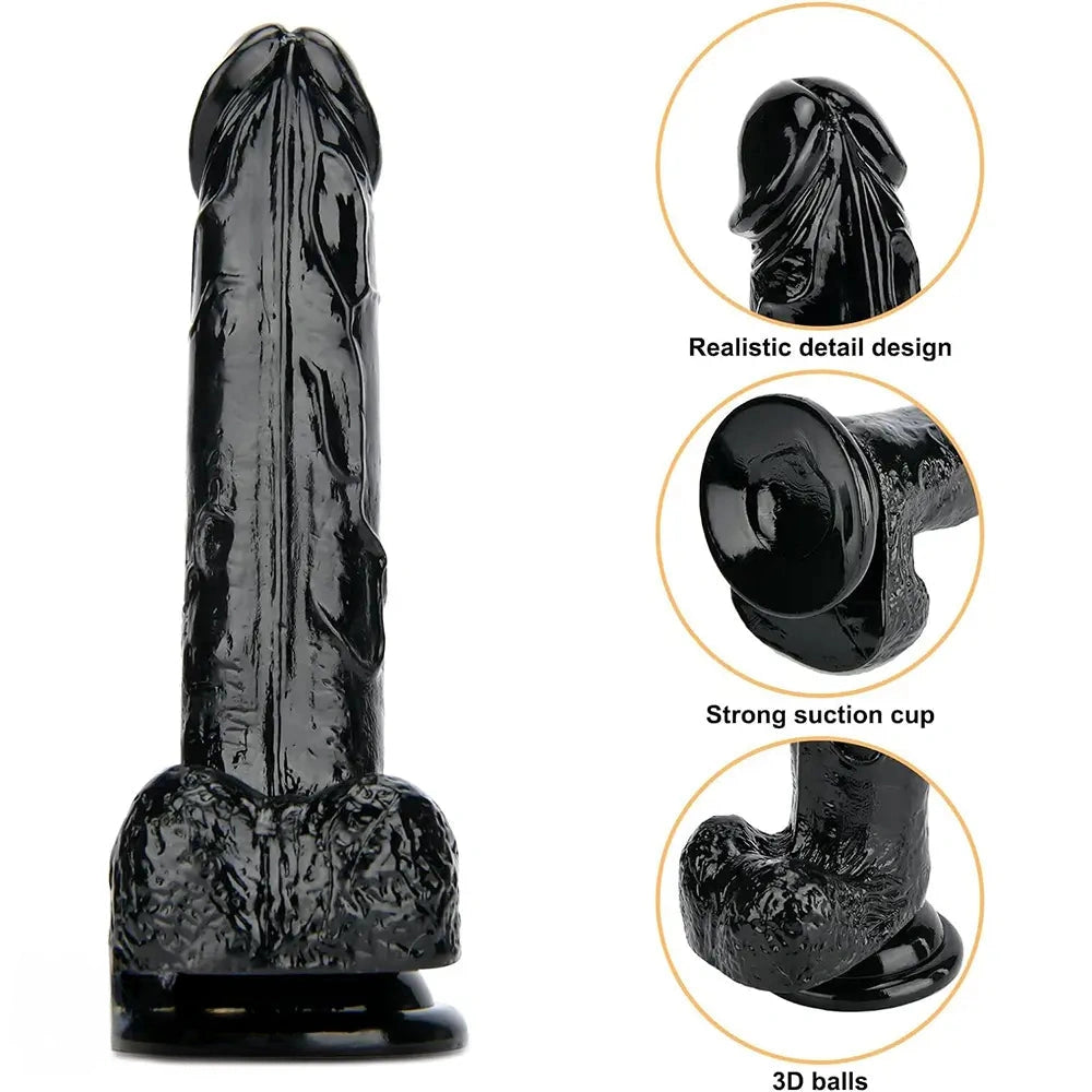 7.87in Black Skin Feeling Dildo Woman Man Suction Cup Anal Sex Toy