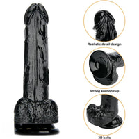 7.87in Black Skin Feeling Dildo Woman Man Suction Cup Anal Sex Toy