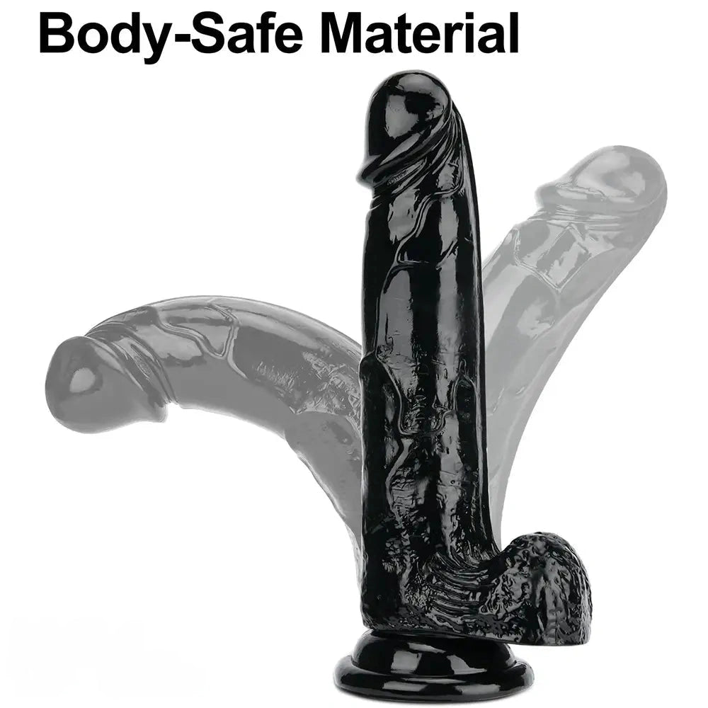 7.87in Black Skin Feeling Dildo Woman Man Suction Cup Anal Sex Toy