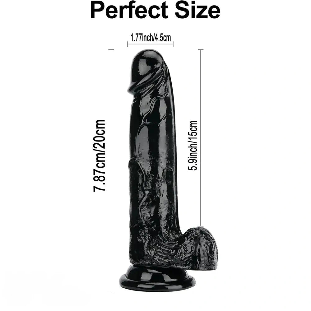 7.87in Black Skin Feeling Dildo Woman Man Suction Cup Anal Sex Toy
