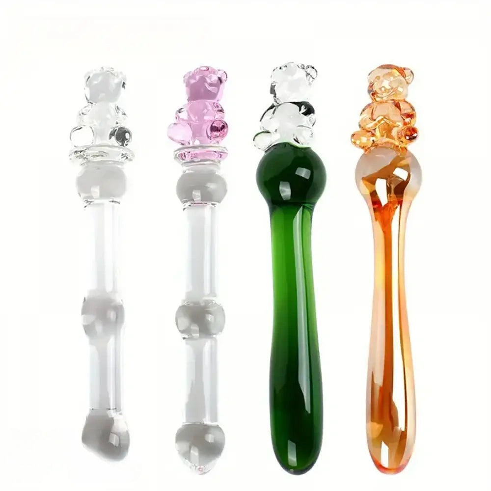 7.87in Cartoon Bear Series Glass Fantasy Cute Massage Stick Dildo