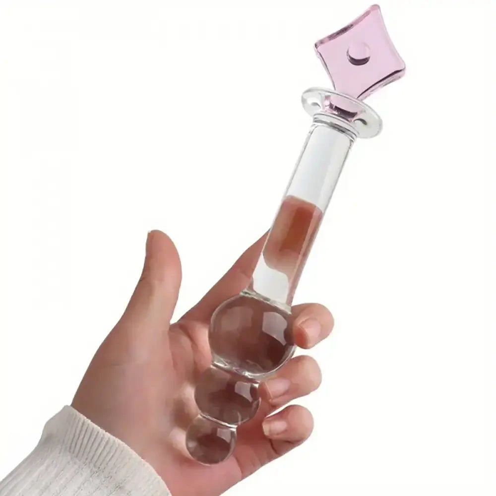 7.87in Crystal Glass Penis Anal Beads Dildo With Square Crystal Pagoda