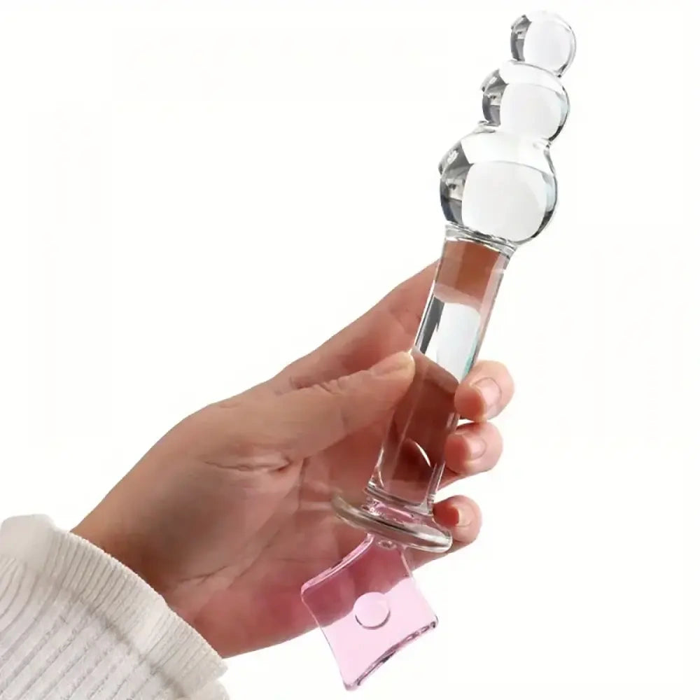 7.87in Crystal Glass Penis Anal Beads Dildo With Square Crystal Pagoda