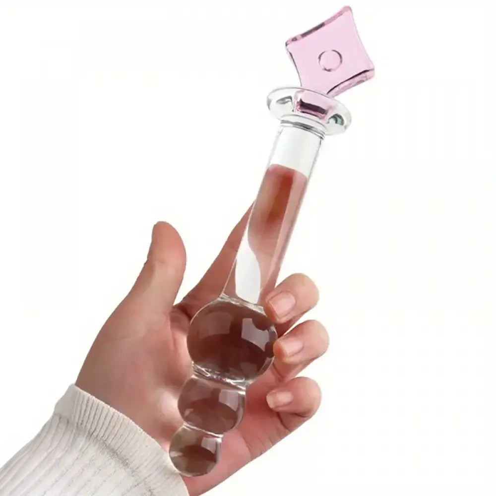 7.87in Crystal Glass Penis Anal Beads Dildo With Square Crystal Pagoda