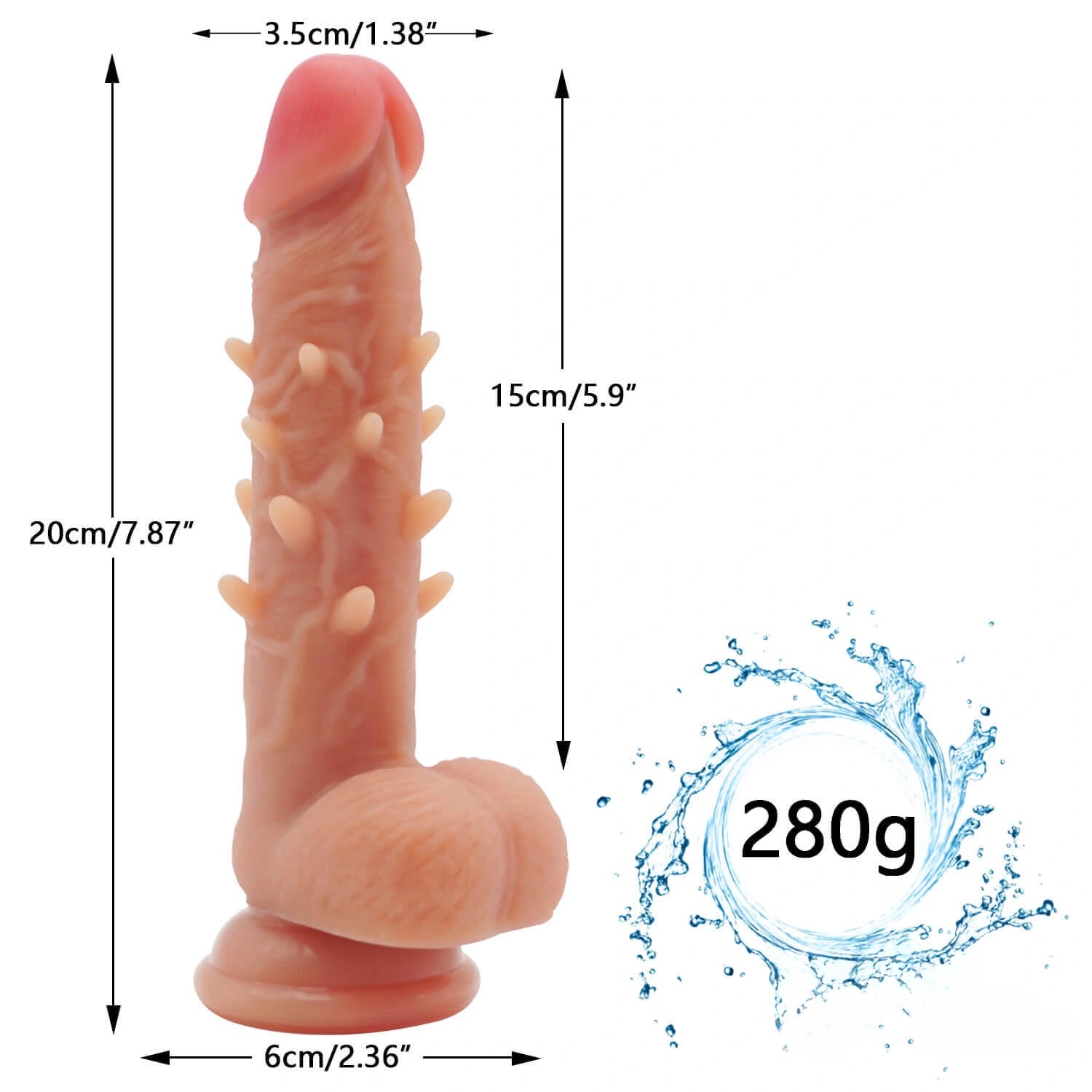 7.87in Extreme Vivid Glans Spiked Dildo With True Tendons