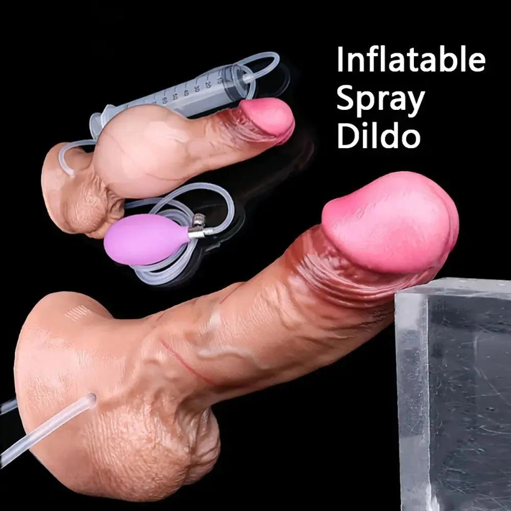 7.87in Flexible Liquid Silicone Inflatable Spraying Ejaculating Soft Dildo Sex Toy