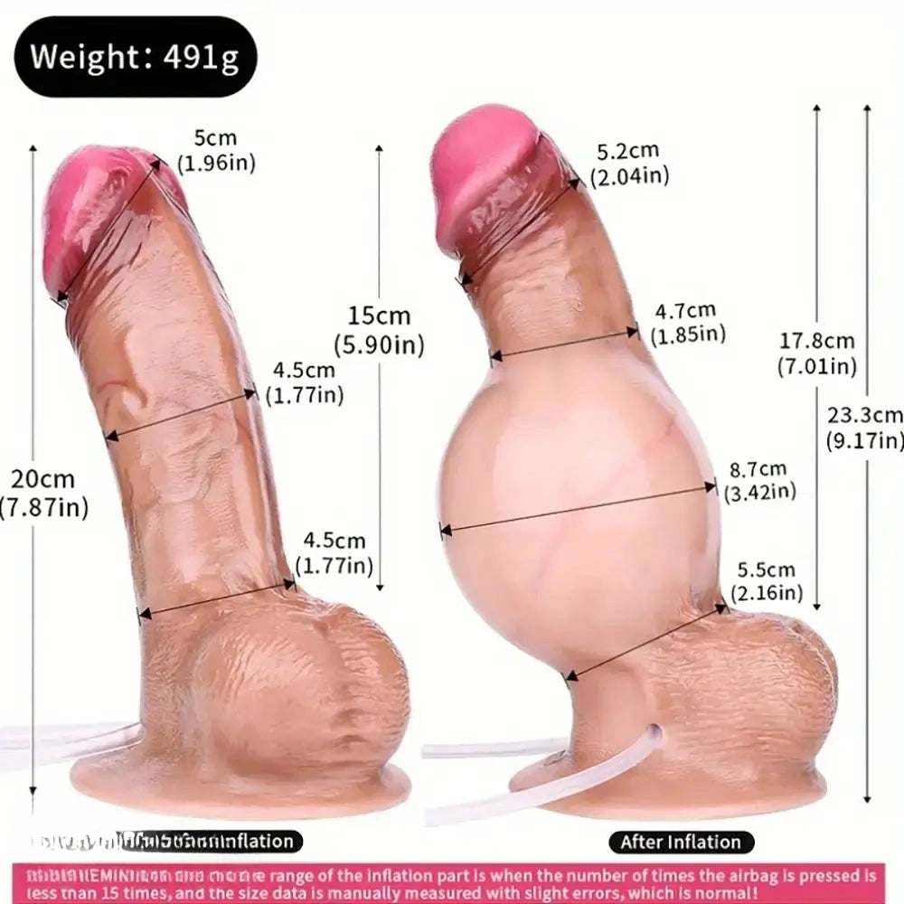 7.87in Flexible Liquid Silicone Inflatable Spraying Ejaculating Soft Dildo Sex Toy