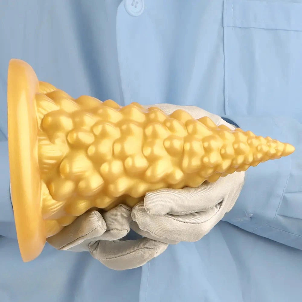 7.87in Golden Silicone Soft Anal Plug Anal Expansion Suction Cup Dildo