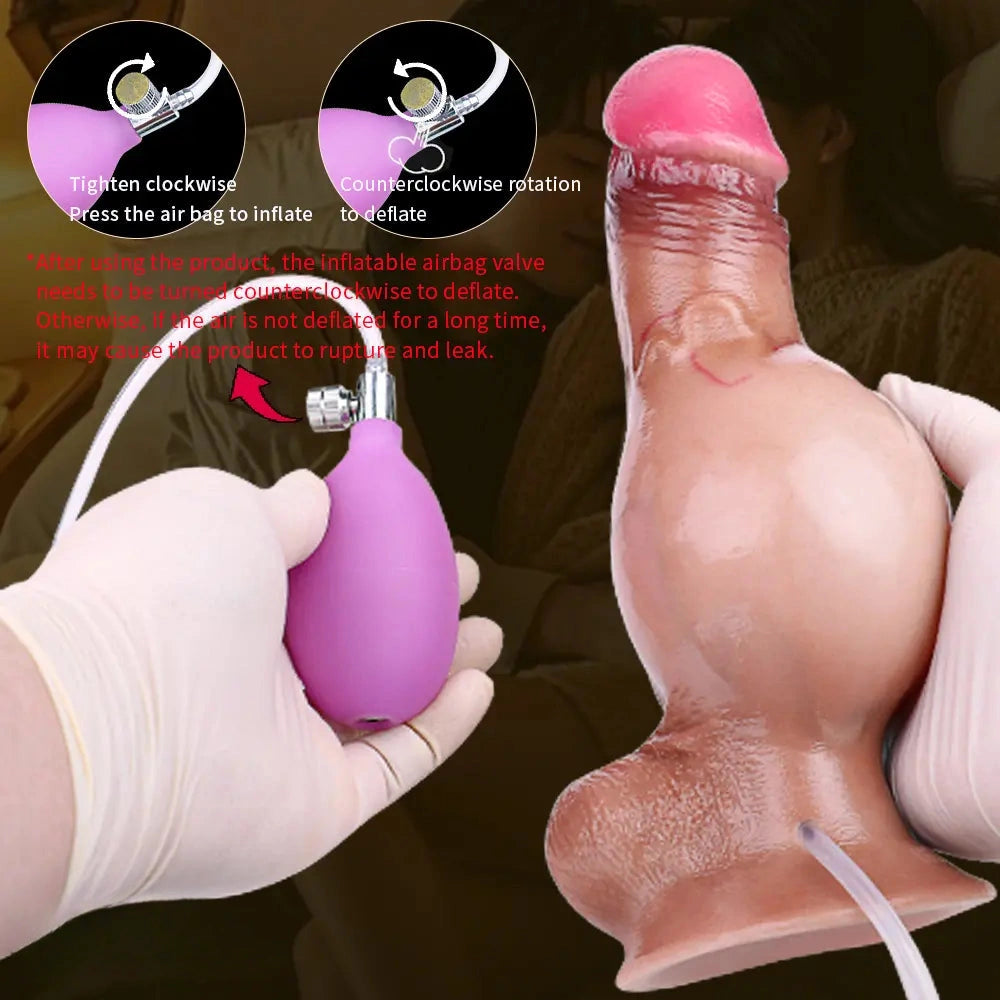 7.87in Inflatable Squirting Soft Silicone Woman Men Dildo With Suction Cup