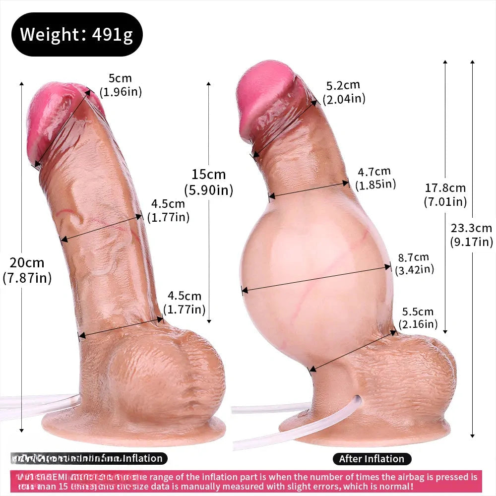 7.87in Inflatable Squirting Soft Silicone Woman Men Dildo With Suction Cup
