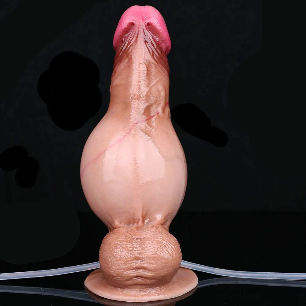 7.87in Inflatable Squirting Soft Silicone Woman Men Dildo With Suction Cup