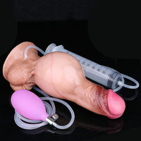 7.87in Inflatable Squirting Soft Silicone Woman Men Dildo With Suction Cup