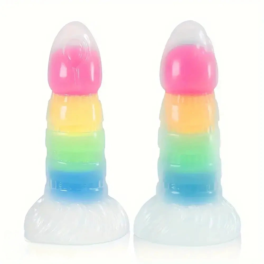 7.87in Luminous Silicone Real Soft Rainbow Dildo Hands Free Sex Toy