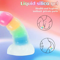 7.87in Luminous Silicone Real Soft Rainbow Dildo Hands Free Sex Toy