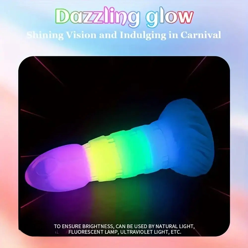 7.87in Luminous Silicone Real Soft Rainbow Dildo Hands Free Sex Toy