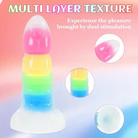 7.87in Luminous Silicone Real Soft Rainbow Dildo Hands Free Sex Toy