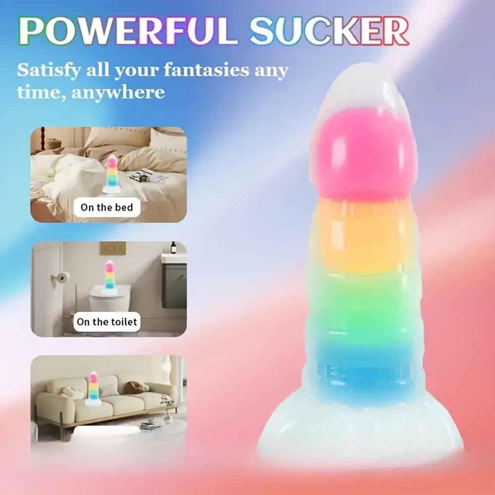 7.87in Luminous Silicone Real Soft Rainbow Dildo Hands Free Sex Toy